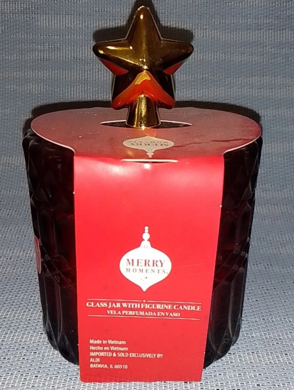 Berry, Caramel Scented Red Glass Jar Candle with Gold Star Topper